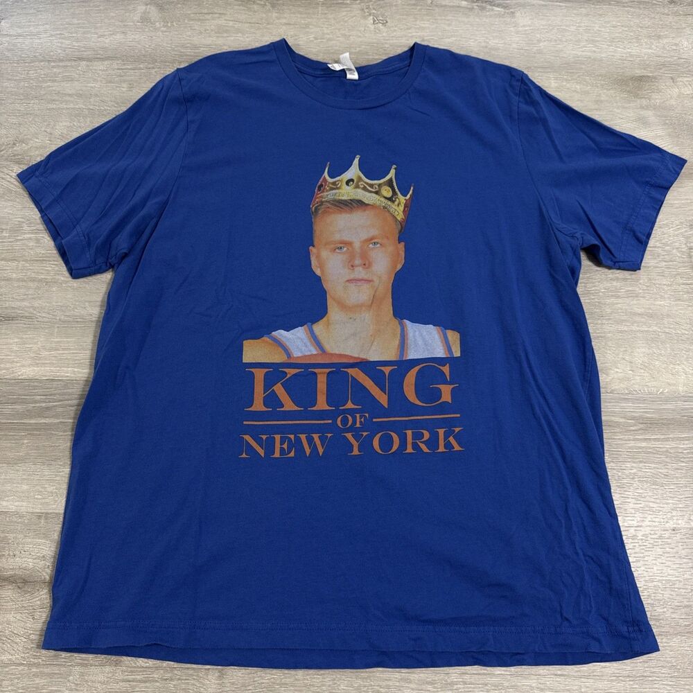 New York Knicks Shirt Kristaps Porzingis King Of New York Men's Blue 2XL Tee